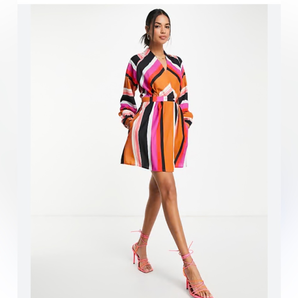 New ASOS Design Women’s Wrap Mini Dress in a 70’s Stripe Print (6)